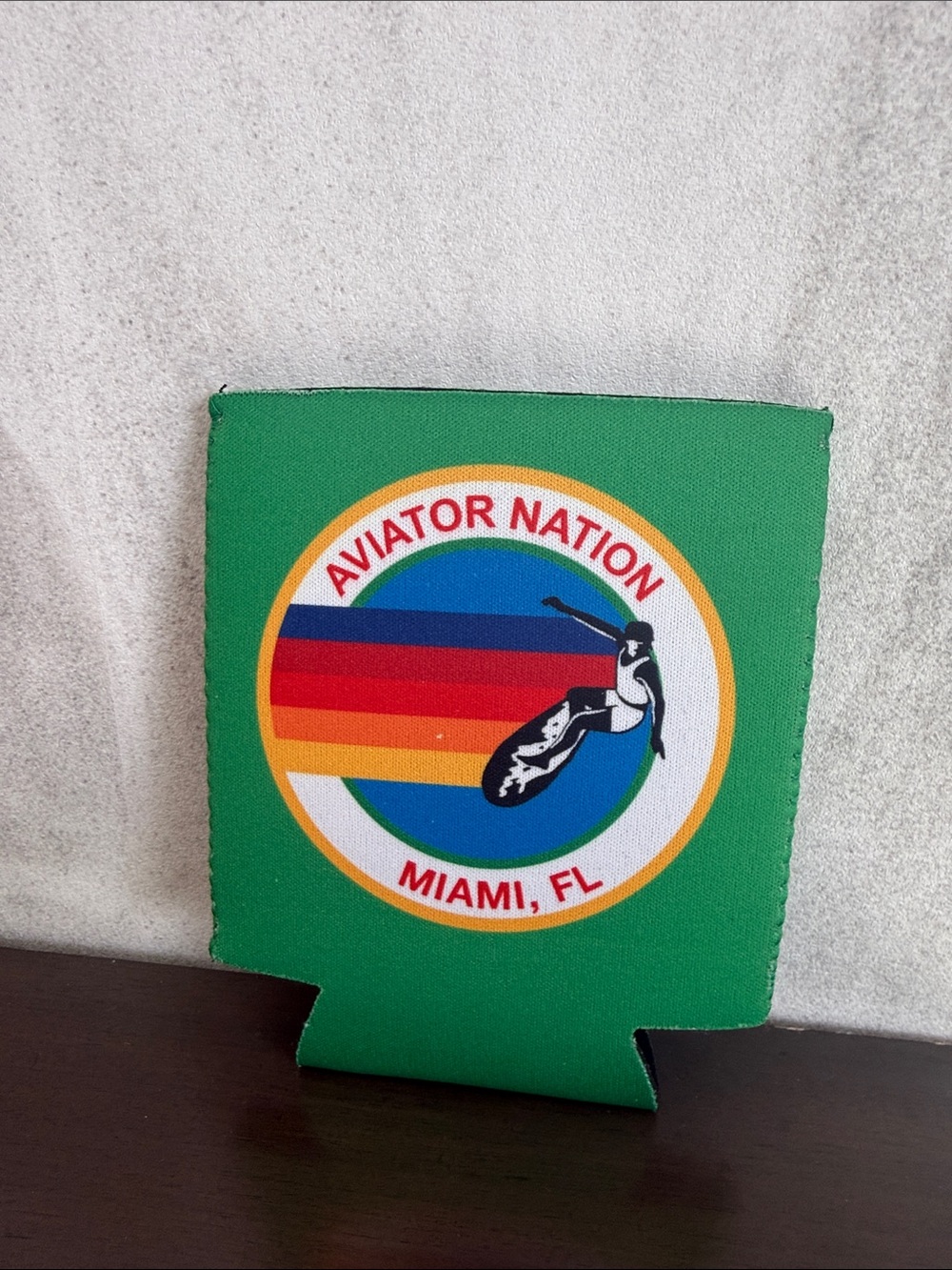 Aviator Nation Neoprene Can Cooler Koozie Green Rainbow‎ Logo AV